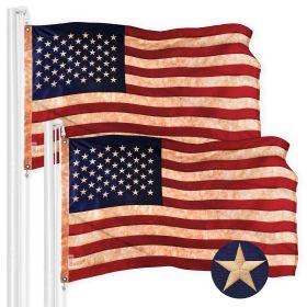 2 Pack American USA Tea-Stained Flag 2x3 Ft Embroidered 420D Polyester Embroidered Stars