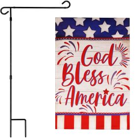 Combo Pack Garden Flag Stand Black 36x 16 in & Garden Flag 12x18 in Patriotic Decoration God Bless America USA Flag Accent Double-Sided Blockout
