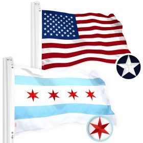 Combo Pack USA American Flag & Chicago Flag 2x3 Ft Embroidered Spun Polyester Indoor Outdoor Brass Grommets