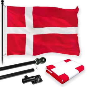 Combo Pack 6 Ft Tangle Free Spinning Flagpole Black Denmark Danish Flag 3x5 ft Printed 150D Brass Grommets Flag Included Aluminum Flag Pole