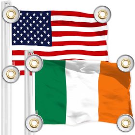 Combo Pack American USA Flag 3x5 Ft and Ireland Irish Flag 3x5 Ft Both Printed 150D Polyester 4 Corner Brass Grommets Perfect For Balcony Wall