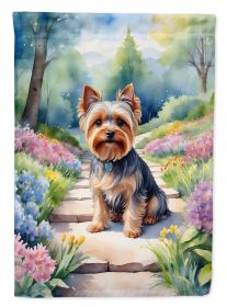 Yorkshire Terrier Spring Path Garden Flag Mailbox Flag Decorative Yard Flag Banner Outside Patio Artwork Yard Flower Beds, Garden Size, Multicolo
