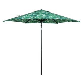 Outdoor 7.5 Foot Palm Print Round Push-up and Tilt Market Patio Umbrella